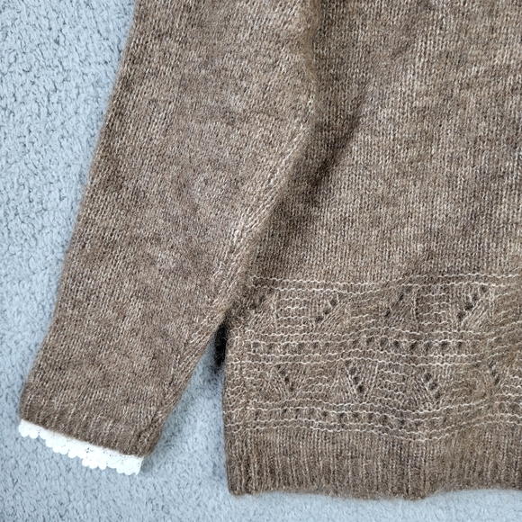 Sezane Charles Jumper Cardigan lace cuffs Sweater Brown Size S - Picture 5 of 13